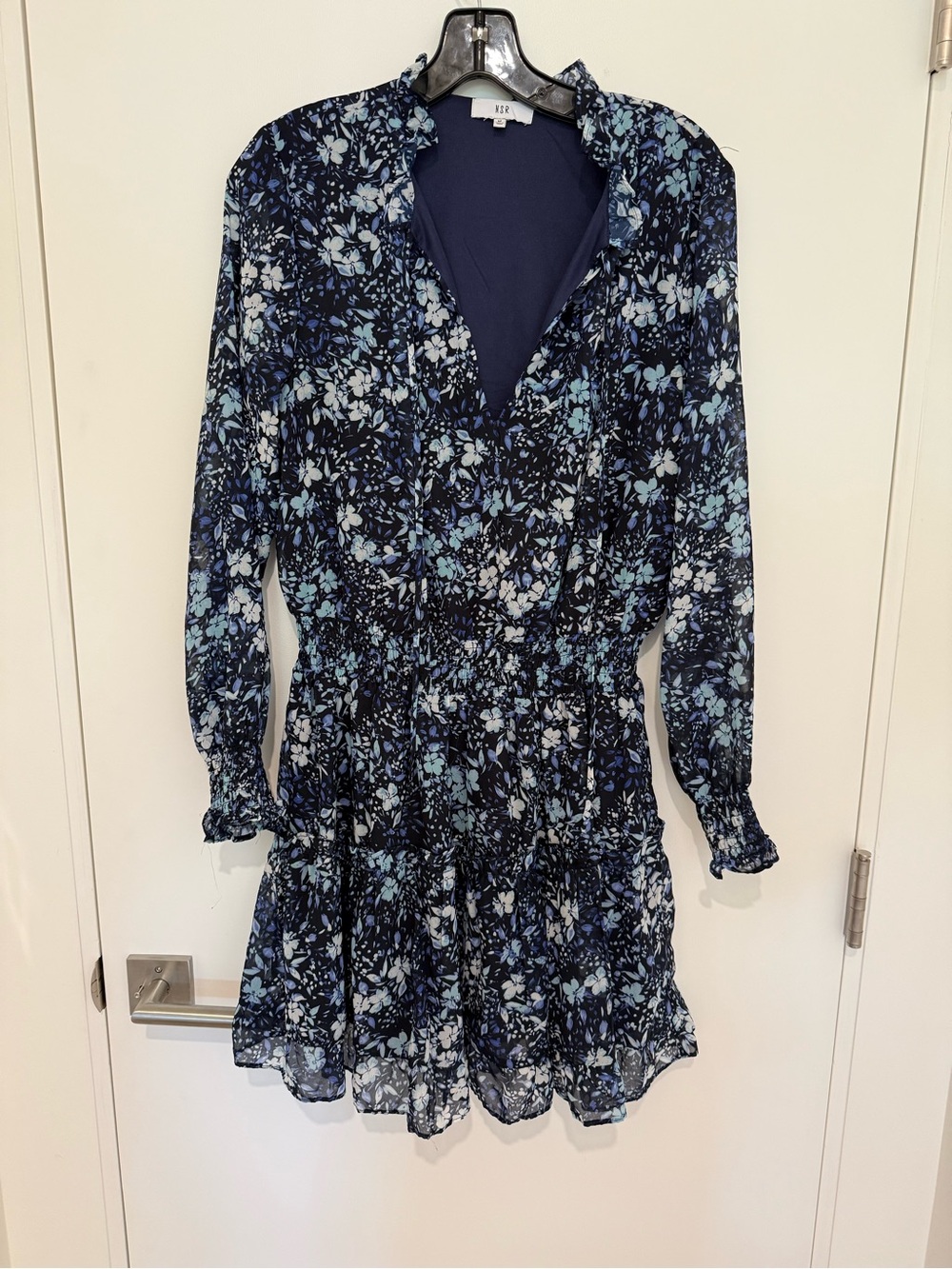 NSR Navy Blue Floral Long Sleeve Dress